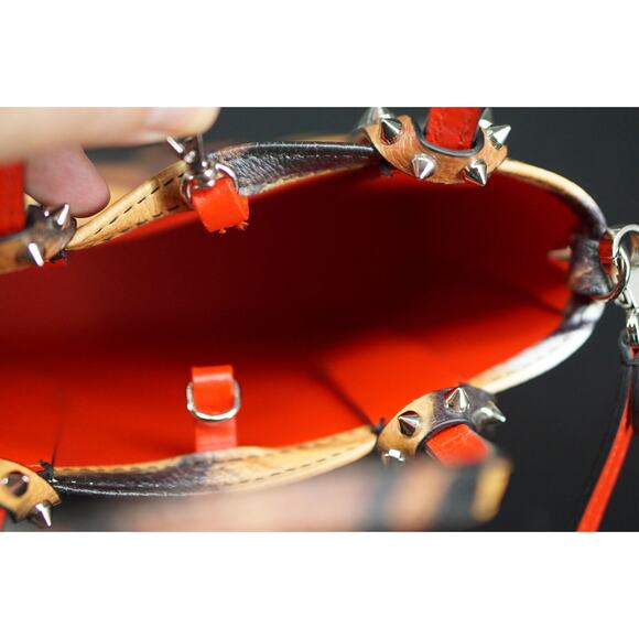 Christian Louboutin Mini Cabata Tiger Print Leather Tote Bag Brown Red NWT $950 - Picture 7 of 8